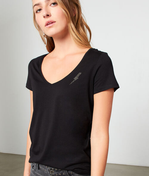 T-shirt "rock" &agrave; strass noir.