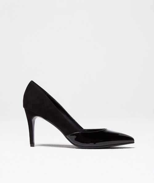Patent leather court shoes in fabric mix black.