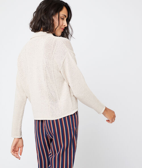 Fine knit cardigan with suit collar Fine knit cardigan with suit collar