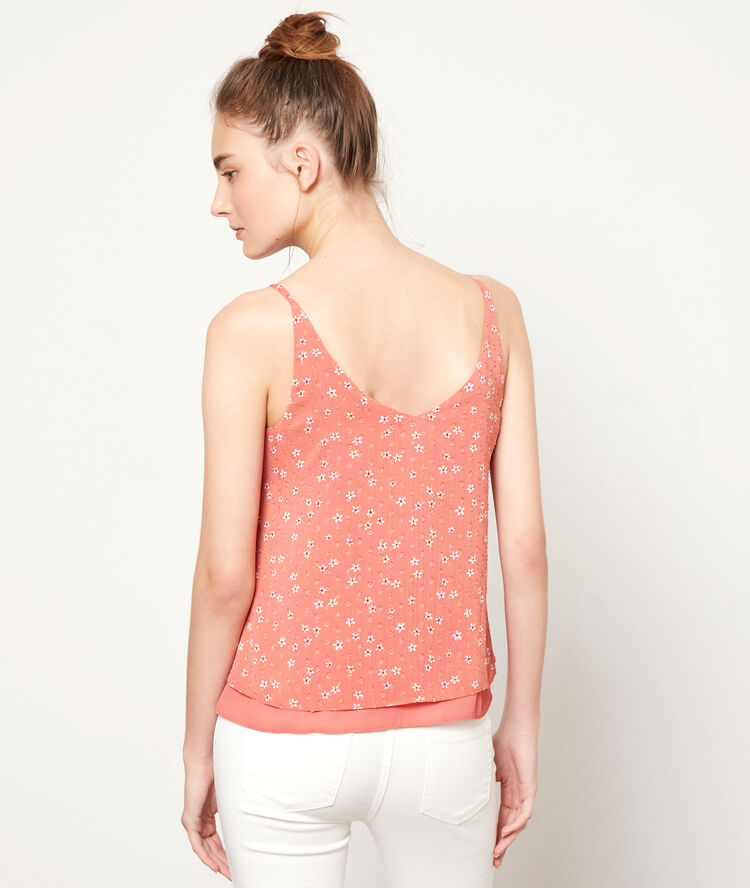 Caraco &agrave; fleurs et plumetis bois de rose.