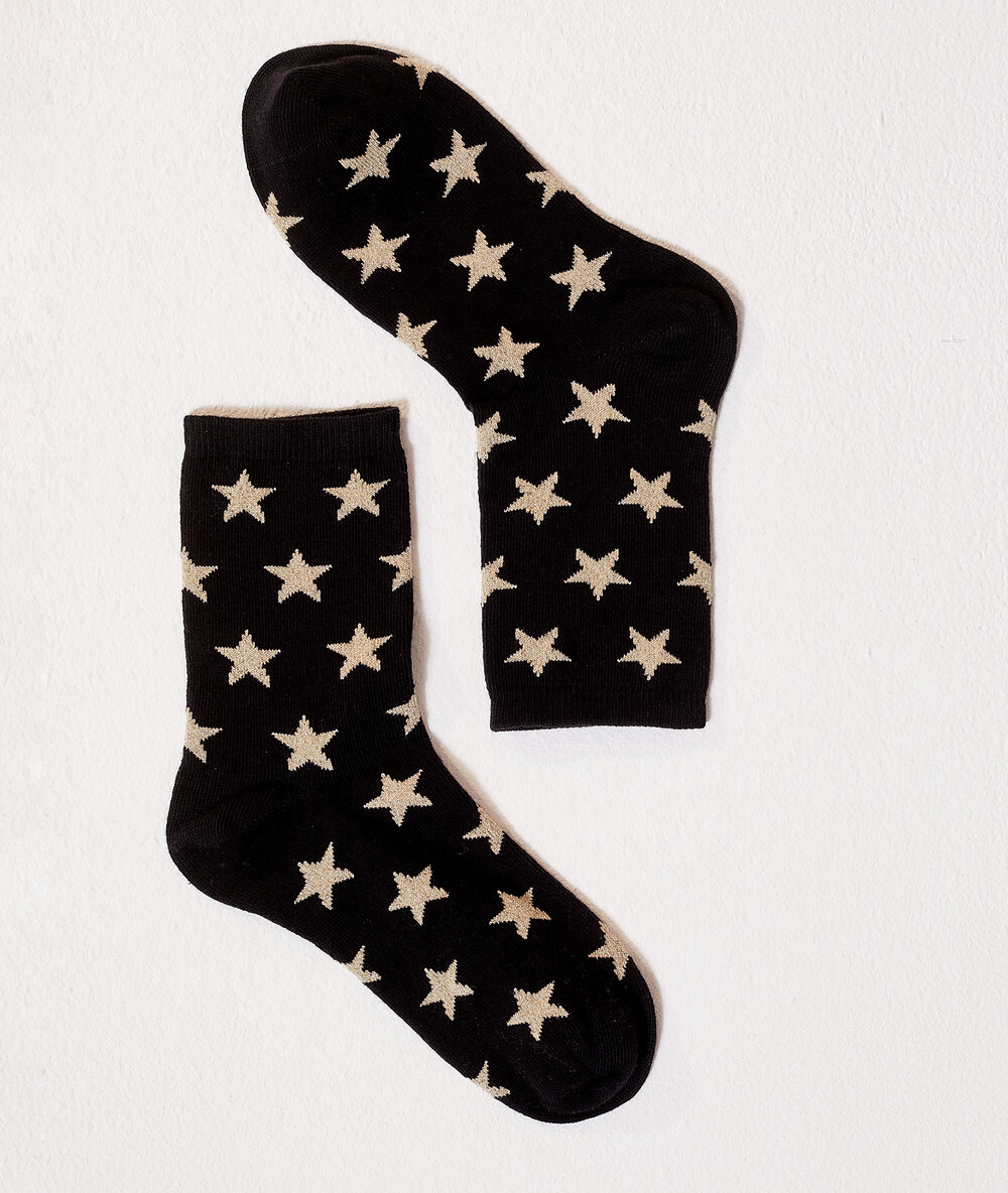 Chaussettes &eacute;toiles &agrave; fils m&eacute;tallis&eacute;s noir.