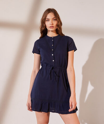 Belted shirt dress with lace details