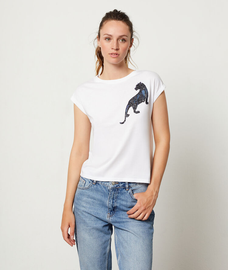 Panther screen print t-shirt white.