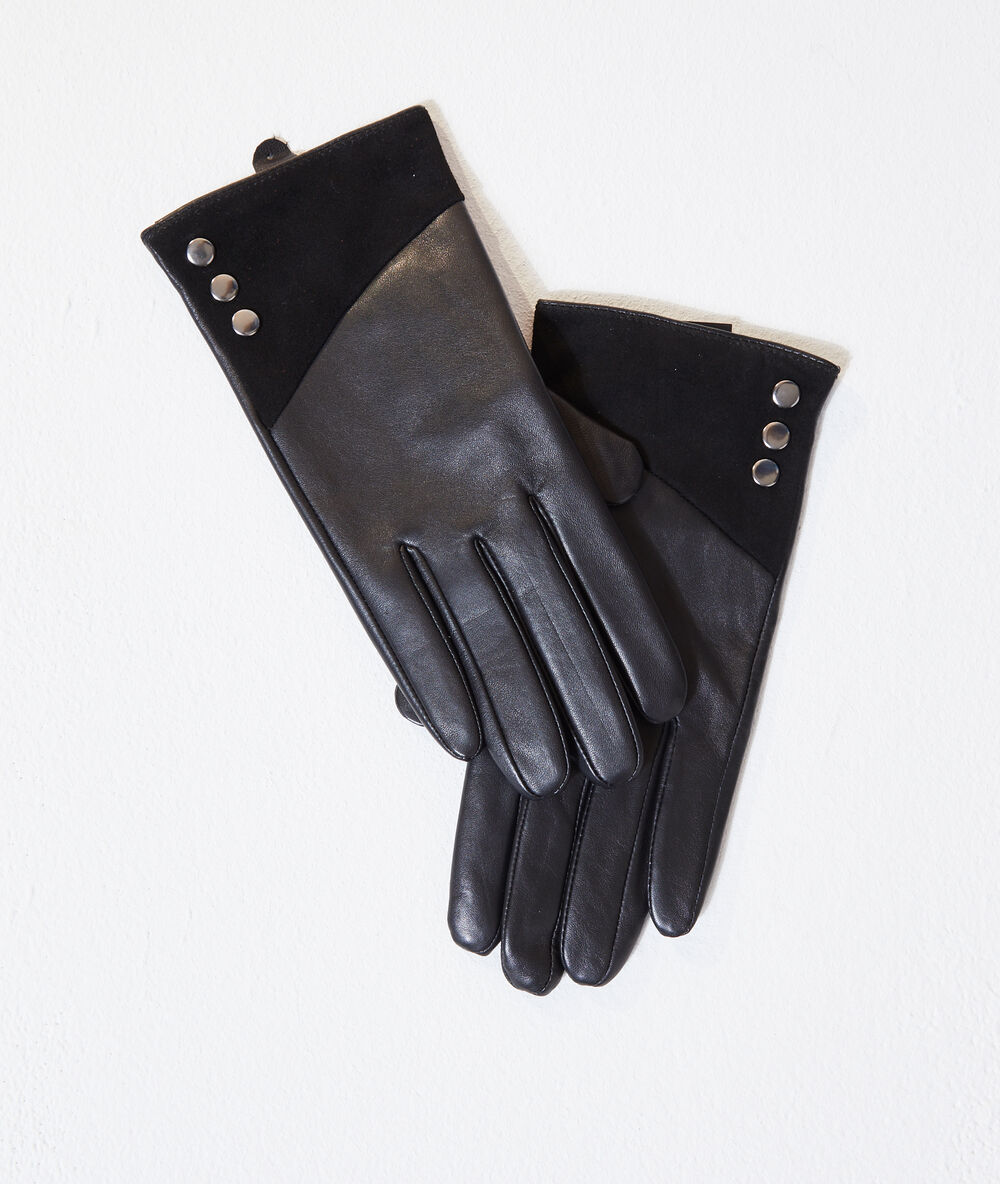 Smooth leather and suede gloves black.
