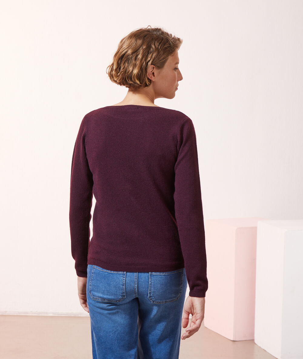 Cashmere boat neck jumper plum.