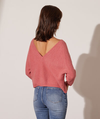 Knit sweater with plunge back