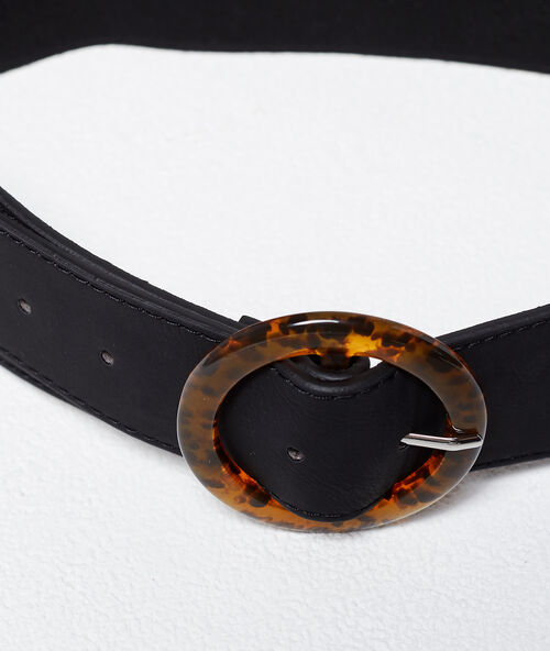 Belt with marble-coloured buckle black.