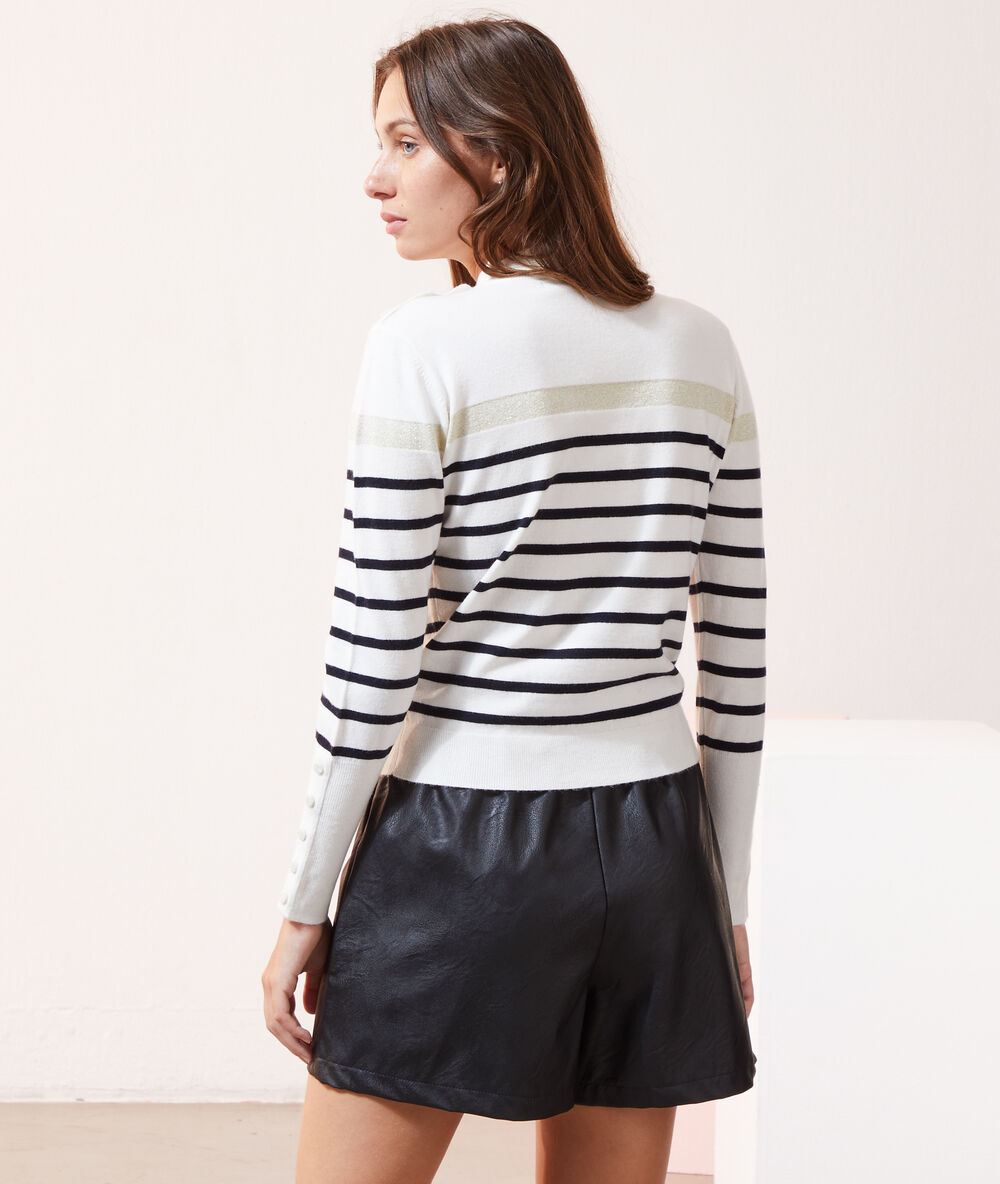 Jumper in stripes and kine knit off-white.