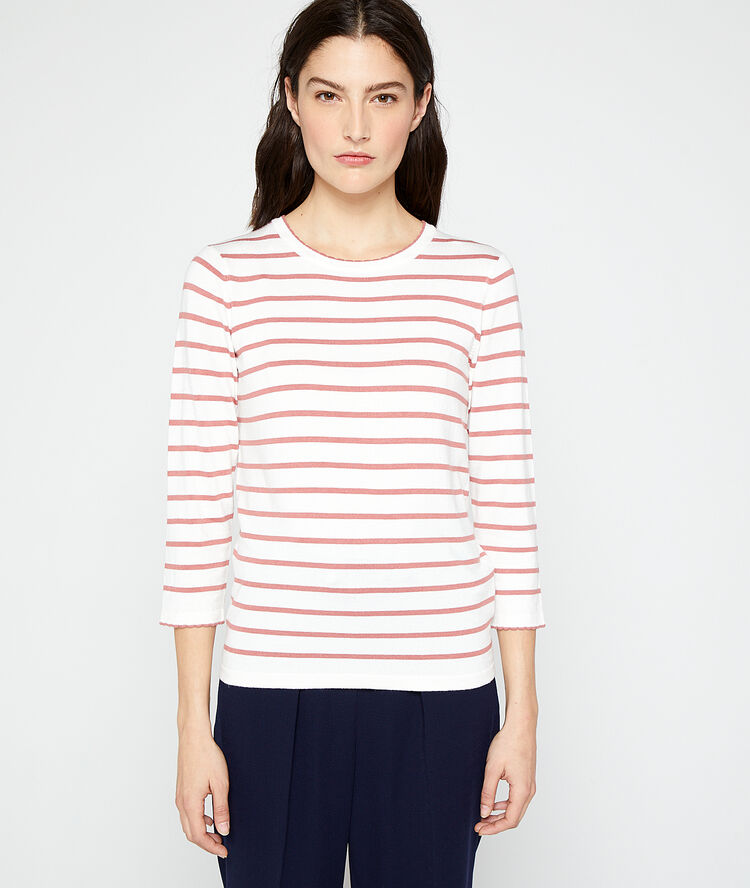 Fine knit jumper in stripes rosewood.