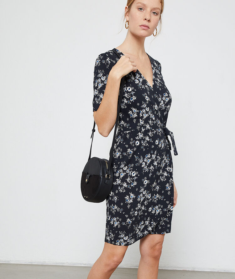 Wrap dress in a floral print black.