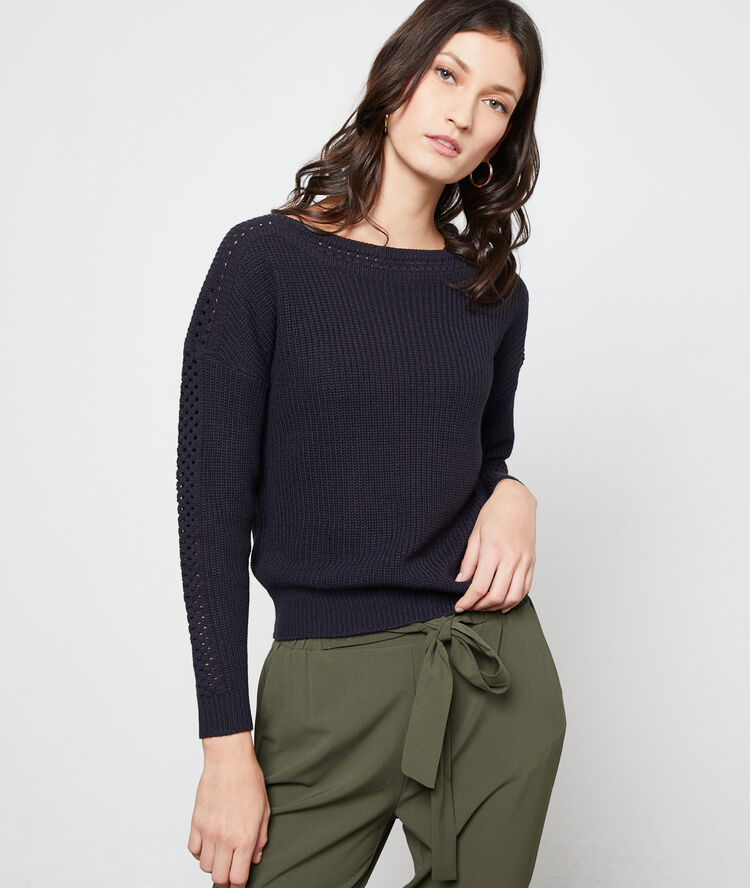 Jumper with cutwork sleeves navy.