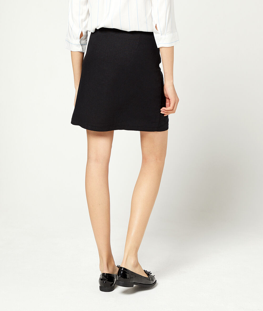 Button through mini skirt black.