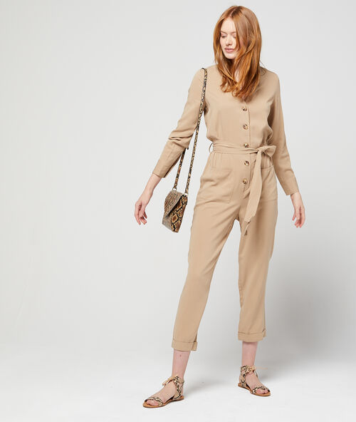 Belted jumpsuit beige.