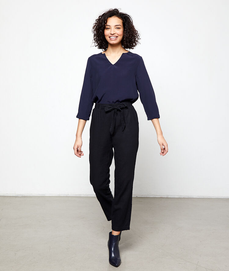 Peg trousers with tie detail black.