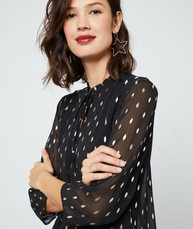 Dress with lining in feathers print black.