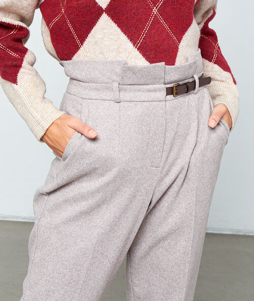 High waist belted trousers camel.