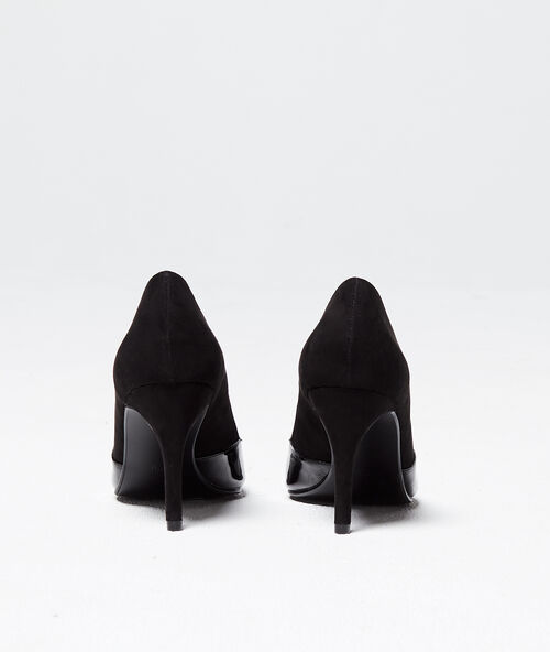 Patent leather court shoes in fabric mix black.