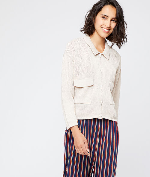 Fine knit cardigan with suit collar Fine knit cardigan with suit collar