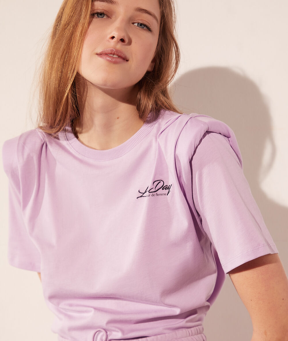 T-shirt &agrave; &eacute;paulettes "lazy day" lilas.