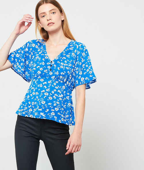 Blouse &agrave; imprim&eacute; fleuri royal.