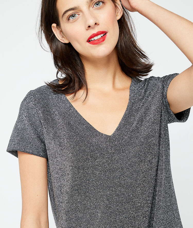 Metallic silver v neck t-shirt silver.