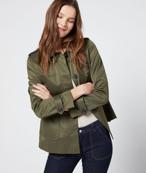 Button through cropped jacket khaki.