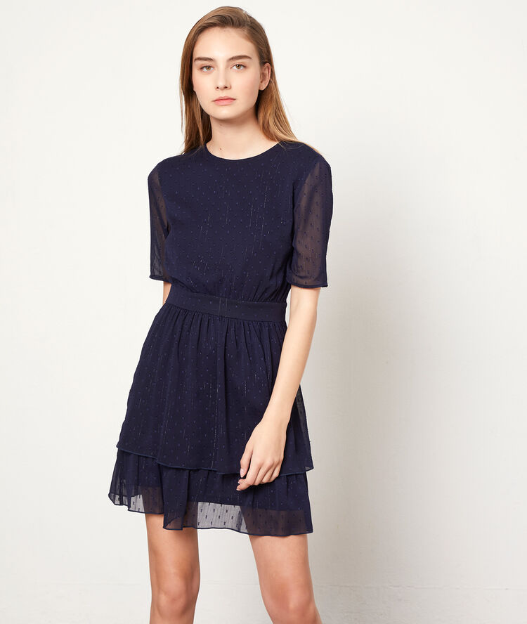 Dobby mesh dress with lining navy blue.