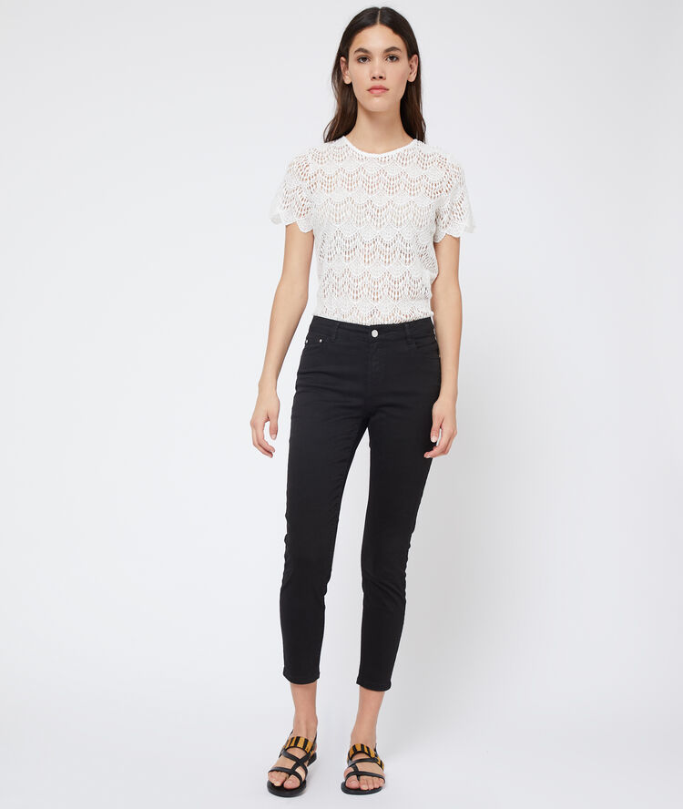 Cotton cropped slim trousers black.