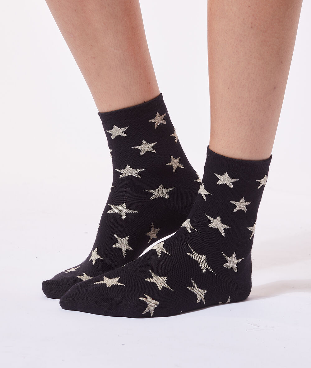 Chaussettes &eacute;toiles &agrave; fils m&eacute;tallis&eacute;s noir.