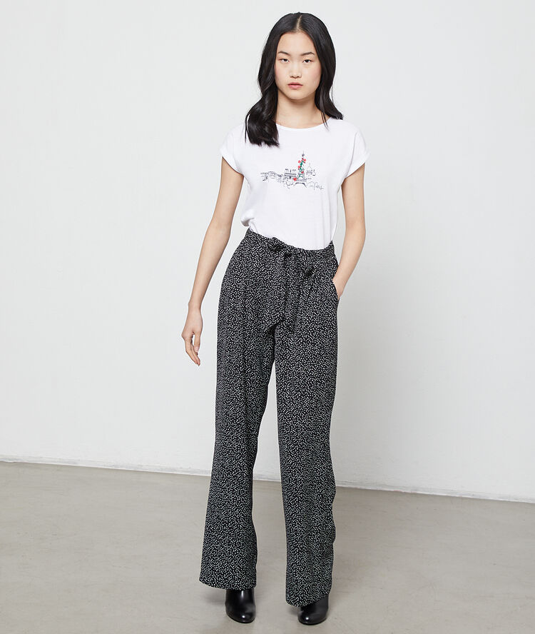 Wide leg trousers in heart print black.