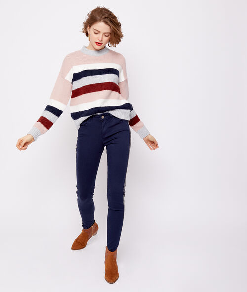 Stripe cable knit jumper light grey marl.