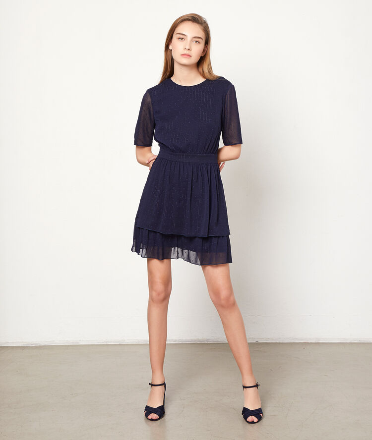 Dobby mesh dress with lining navy blue.