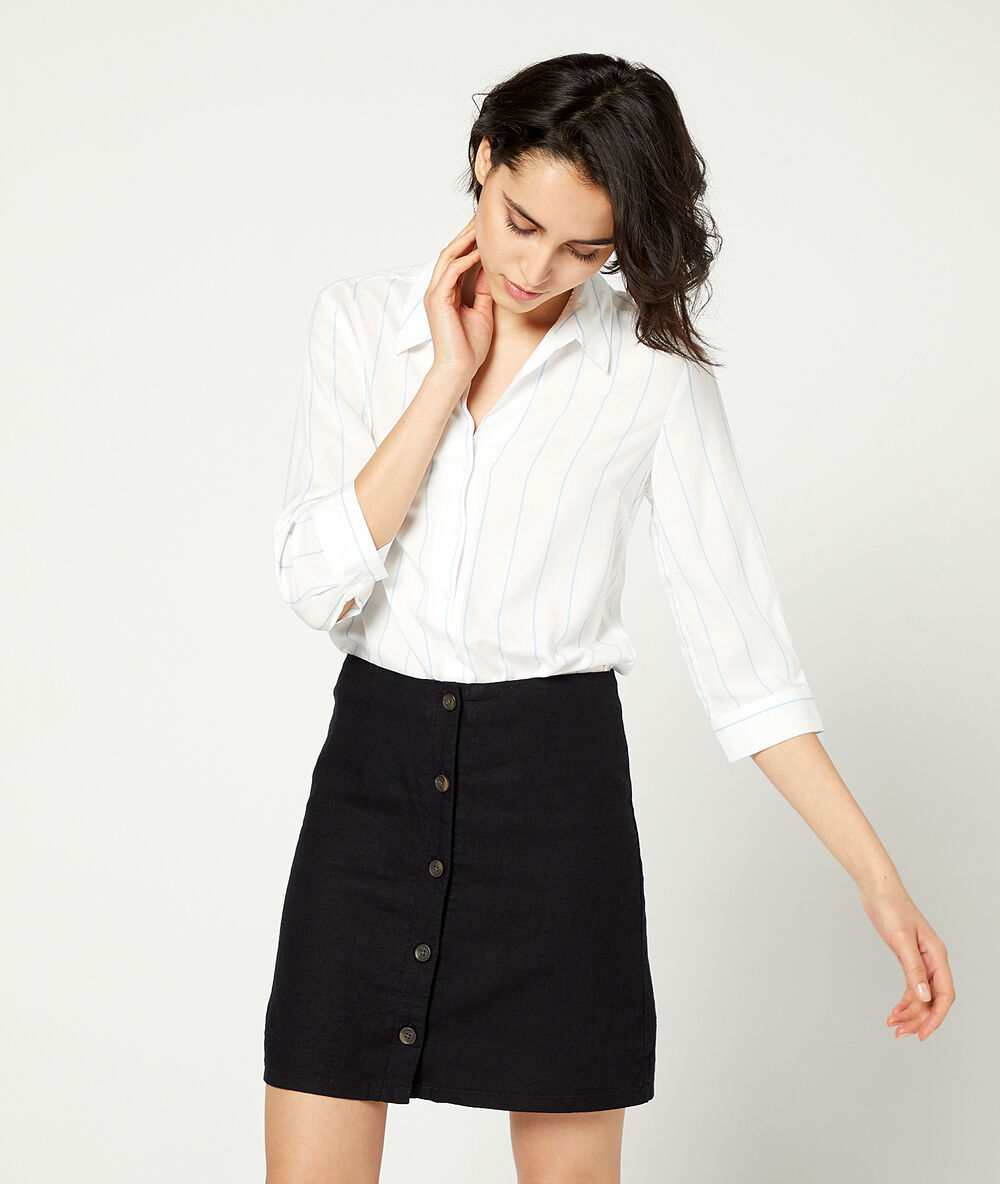 Button through mini skirt black.