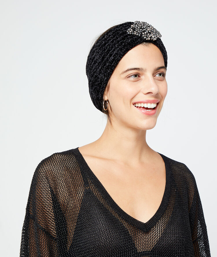 Headband in a velvet look black.