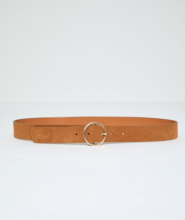 Split leather belt with round buckle Split leather belt with round buckle