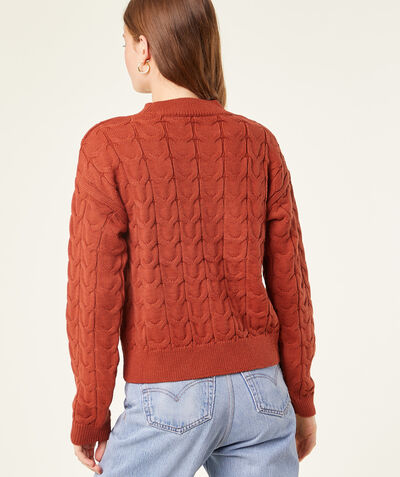 High-neck cable-knit jumper