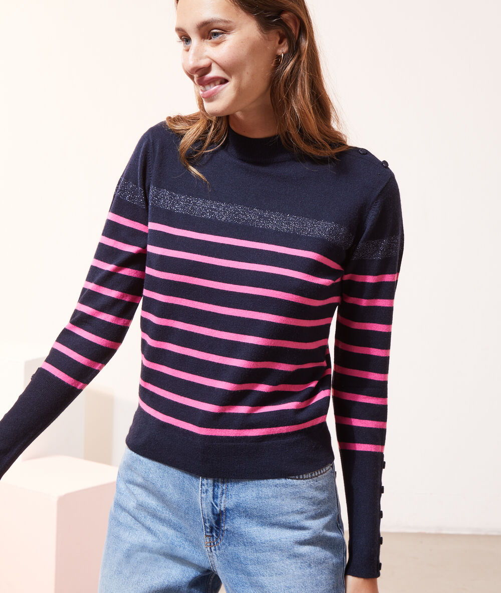 Jumper in stripes and kine knit burgundy.