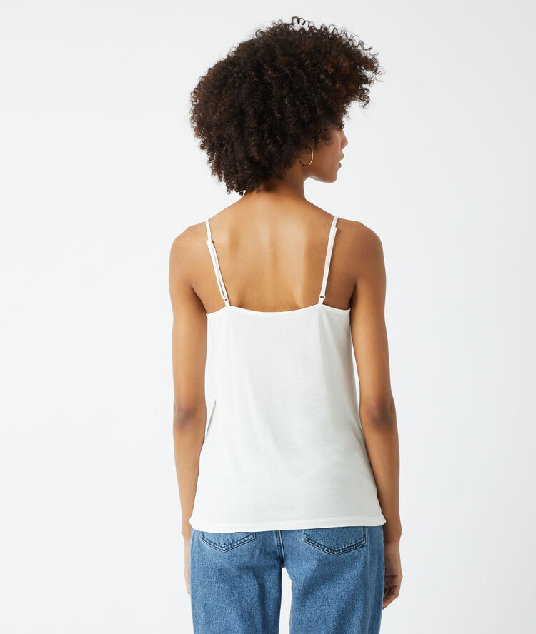 Cami top with a lace trimmed low cut off white.