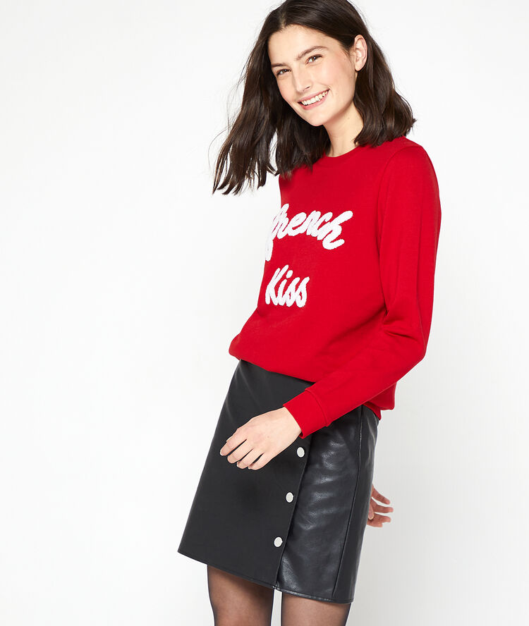 Sweat "french kiss" en coton carmin.