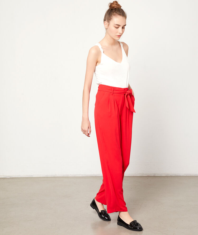 Wide leg trousers to tie geranium.