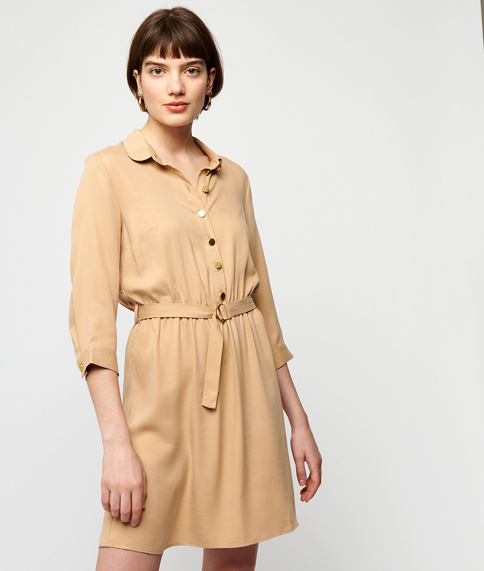 camel shirt dress