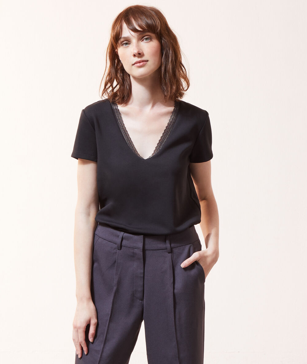 T-shirt zipp&eacute; au dos 2 en 1 - brassi&egrave;re int&eacute;gr&eacute;e noir.