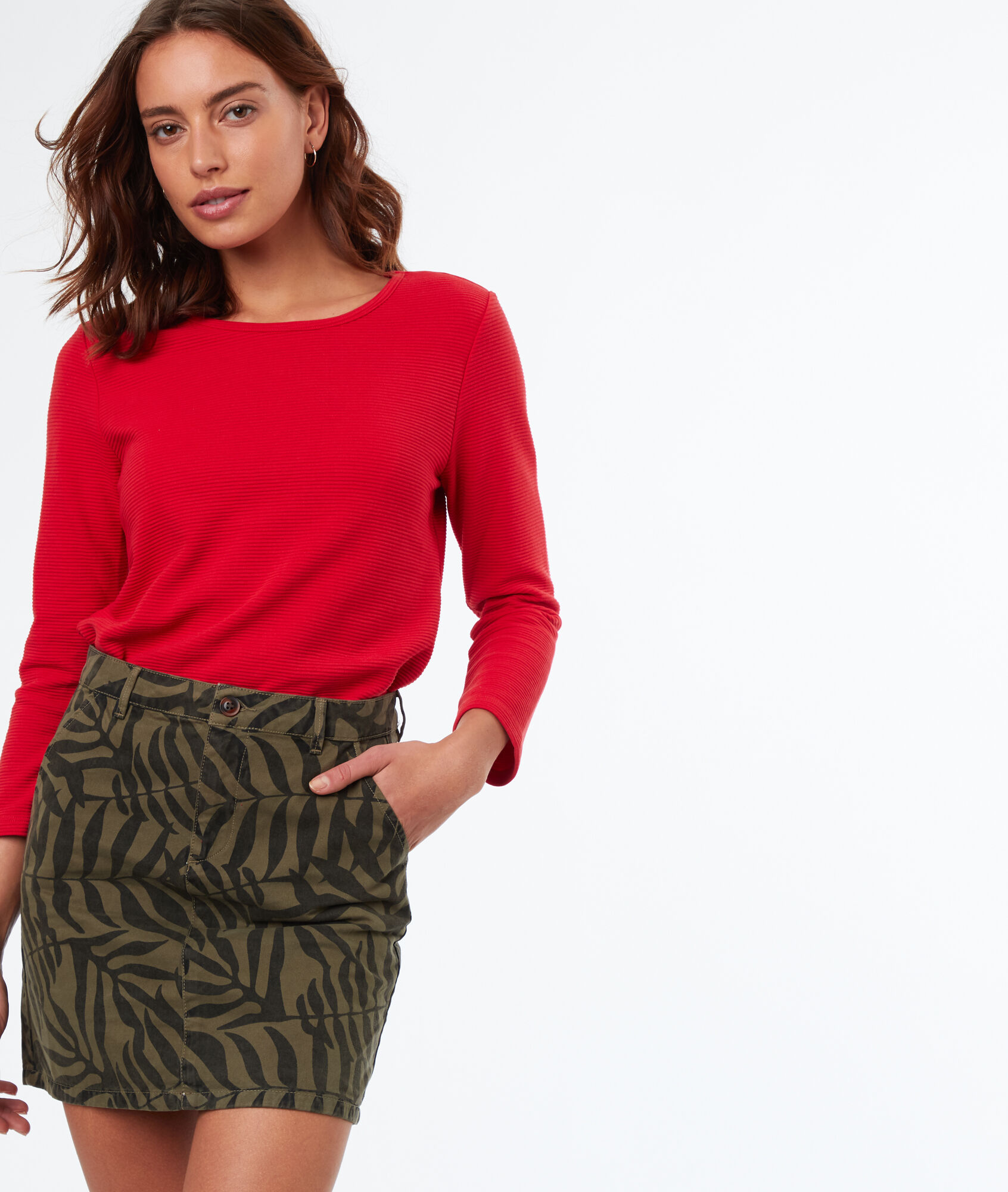 Jupe Imprimée En Coton Kaki Vegetal Etam shrQtd
