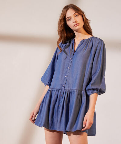 Shirt dress with balloon sleeves
