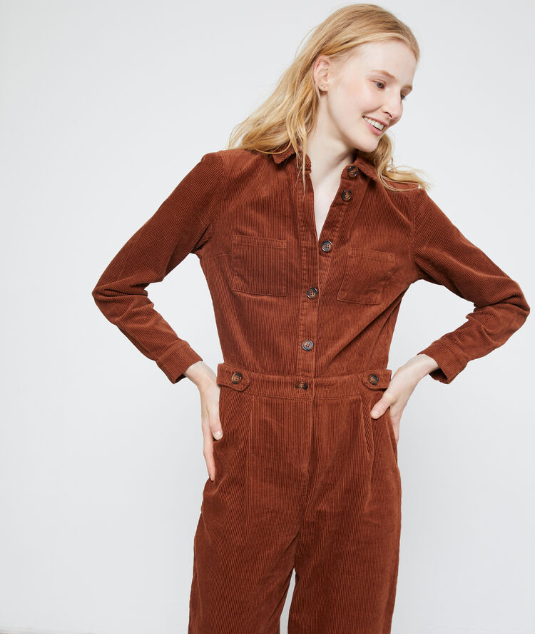 Cord jumpsuit meets work overalls rust.