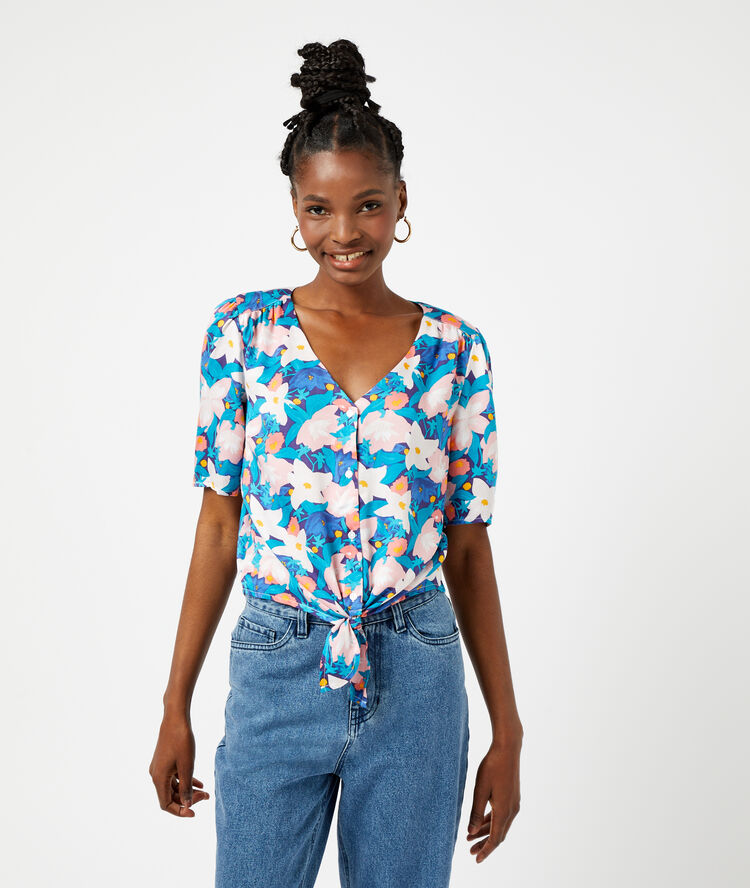 Floral print blouse black.