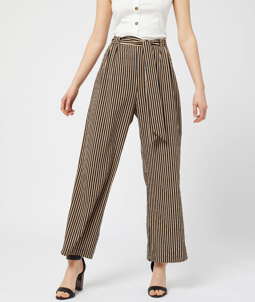 Belted wide leg trousers in stripe black.