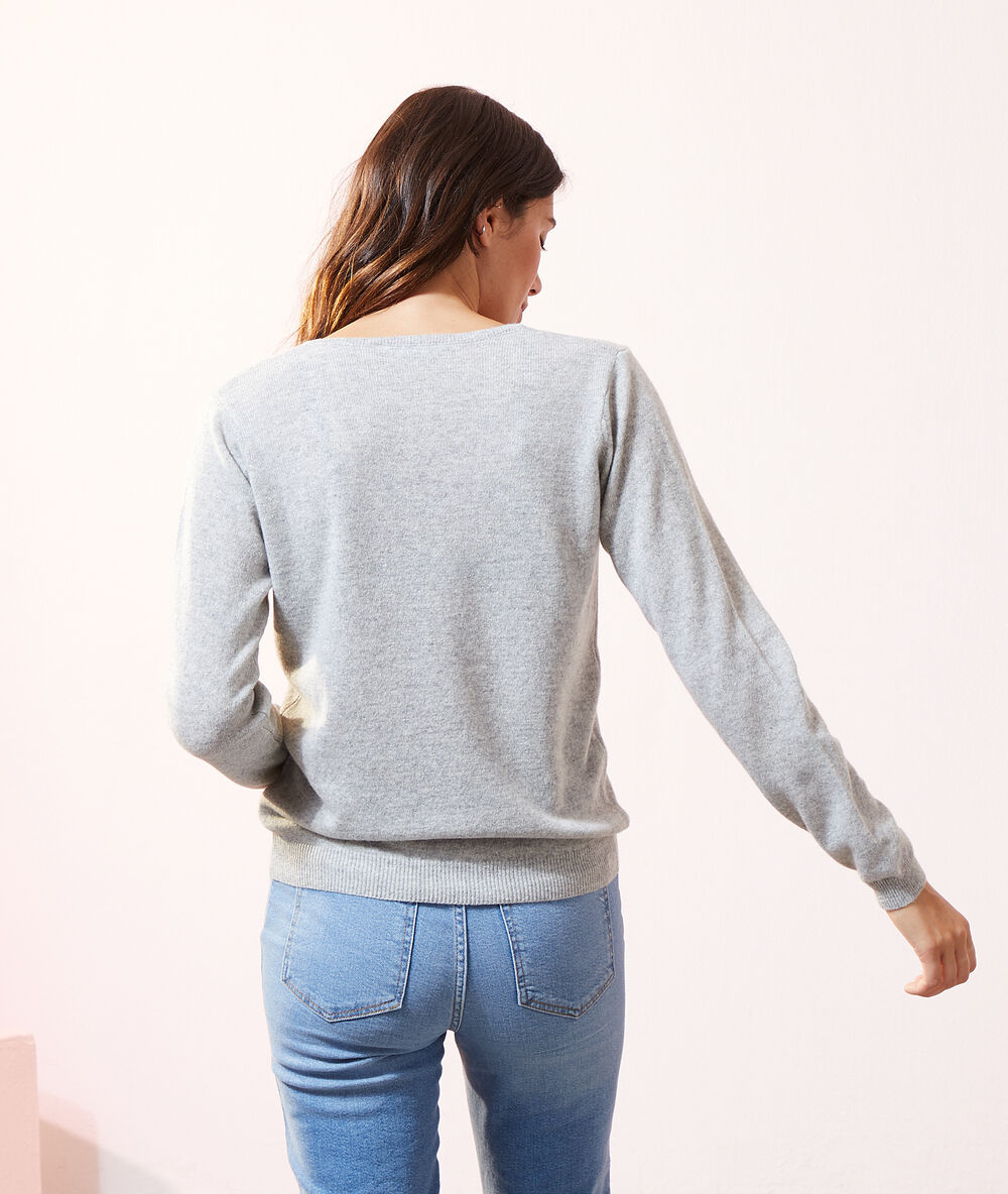 V neck cashmere jumper light grey marl.