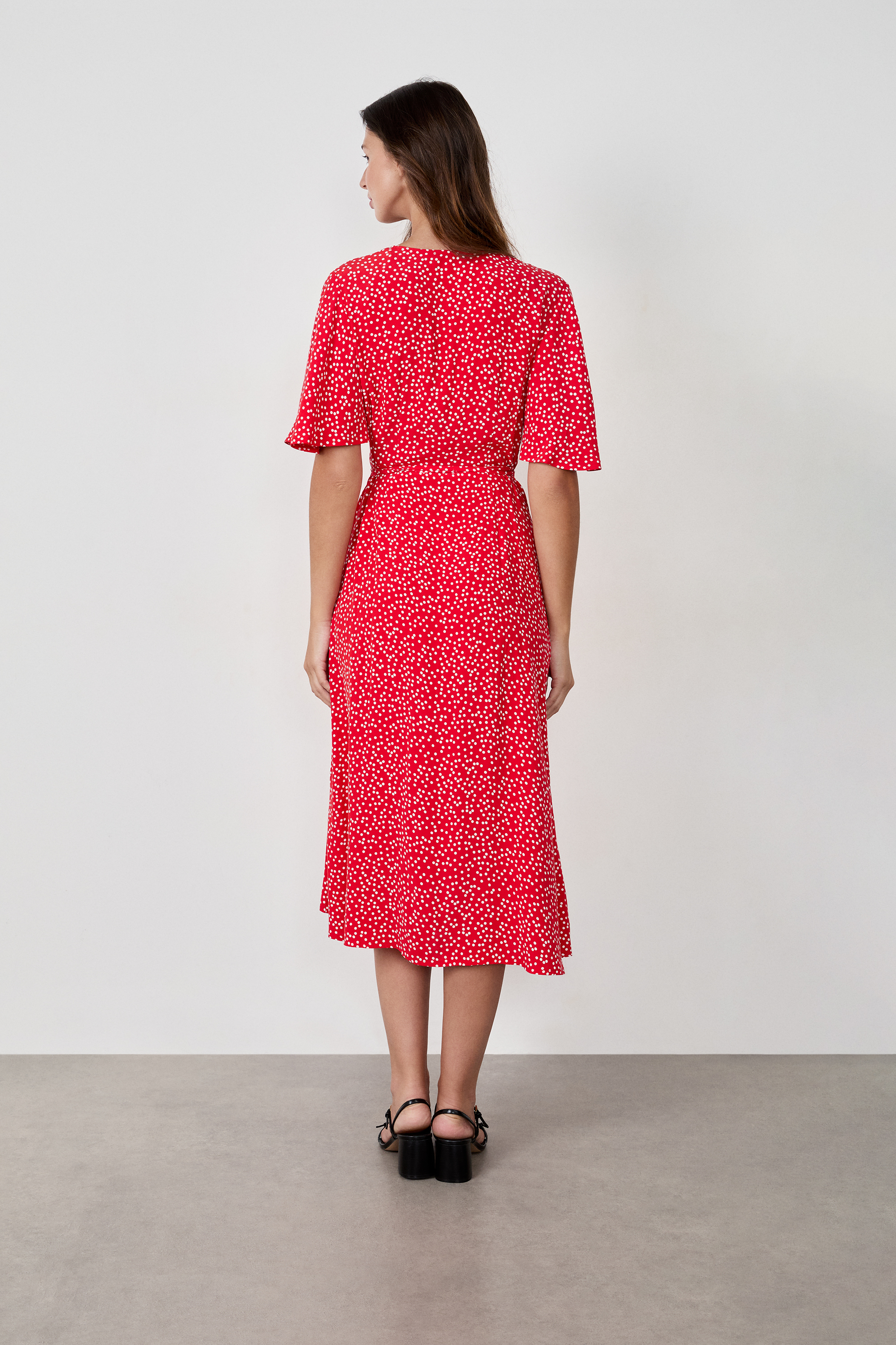 EMOTTOS Mini Robe Florale Bohème Été à Pois Pour Femmes - Robe Portefeuille Bretelles Réglables Rouge S-L