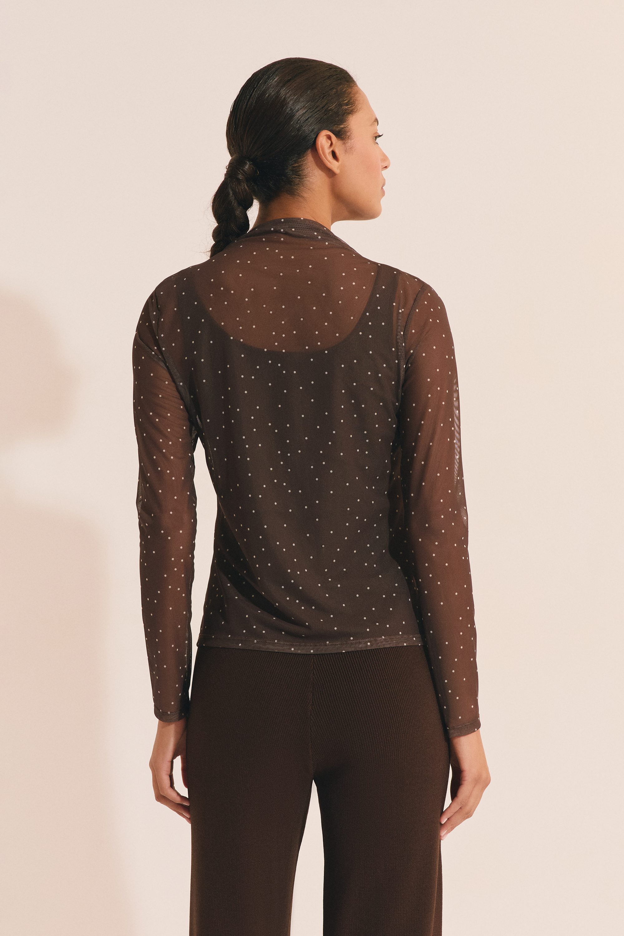Long-sleeved T-shirt in tulle - A CAISSY - CHOCOLAT - ETAM